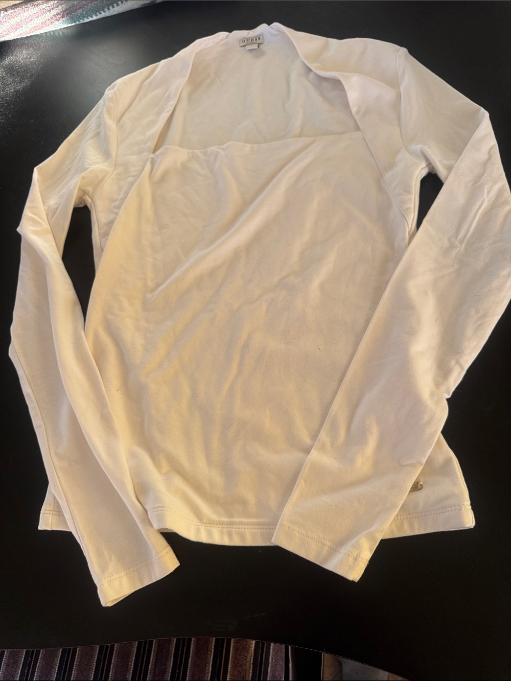 Guess Cream Ribbed Square-Neck Long Sleeve Top